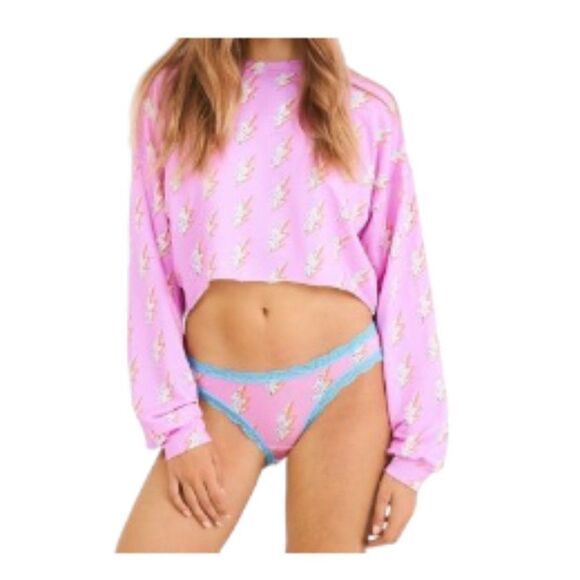 Stripe and Stare Cropped Sweatshirt Pink Genie (Panties Not Included) L … - Picture 1 of 1